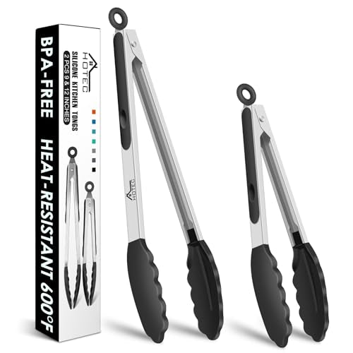 upgraded HOTEC upgraded Stainless Steel Locking Kitchen Tongs with Silicon