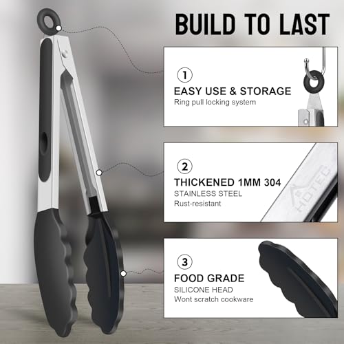 upgraded HOTEC upgraded Stainless Steel Locking Kitchen Tongs with Silicon