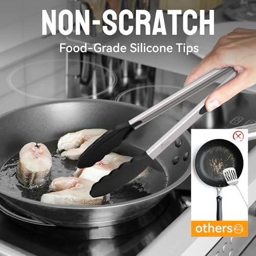 upgraded HOTEC upgraded Stainless Steel Locking Kitchen Tongs with Silicon